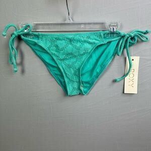 Roxy Lacy Days Tie Side Bikini Bottom Women’s Large Aqua Blue Crochet Lined